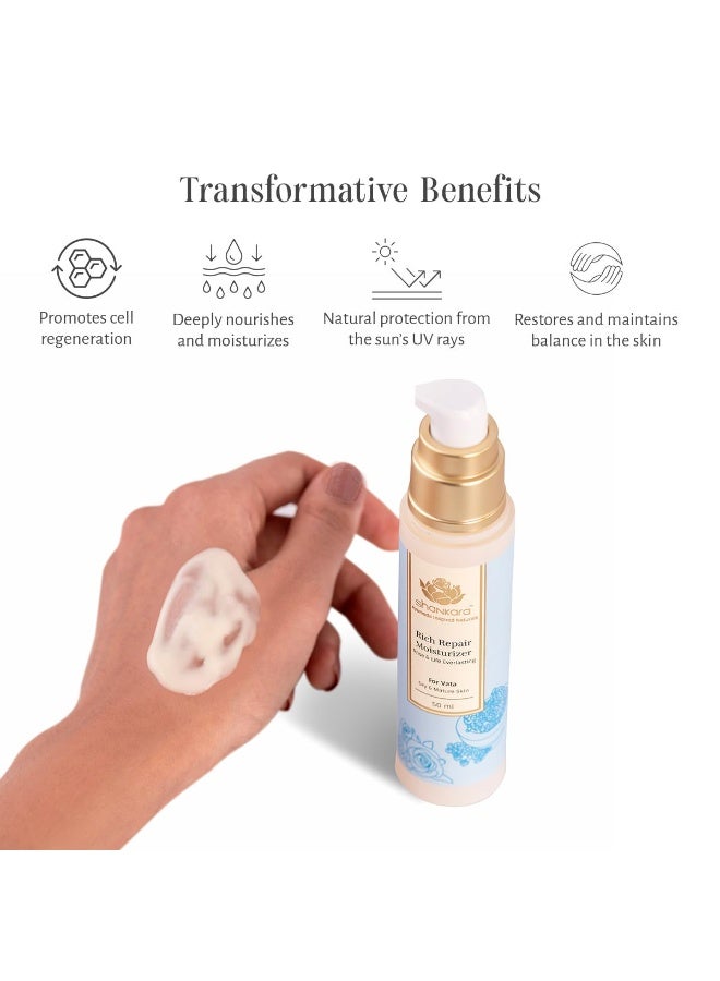 Shankara Rich Repair Moisturizer 50ml with Gotu Kola, Arjun & Shea Butter | Premium Ayurveda based Lotion for Cell Regenration, Nourishment & Moisturization for soft silky skin | For men & Women- Suitable to Dry Skin - Image 2