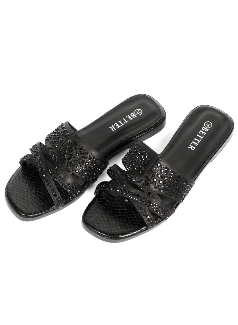 Better Ladies Flat Sandal Black  - Image 1