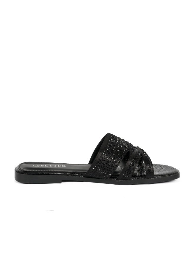 Better Ladies Flat Sandal Black - Image 1