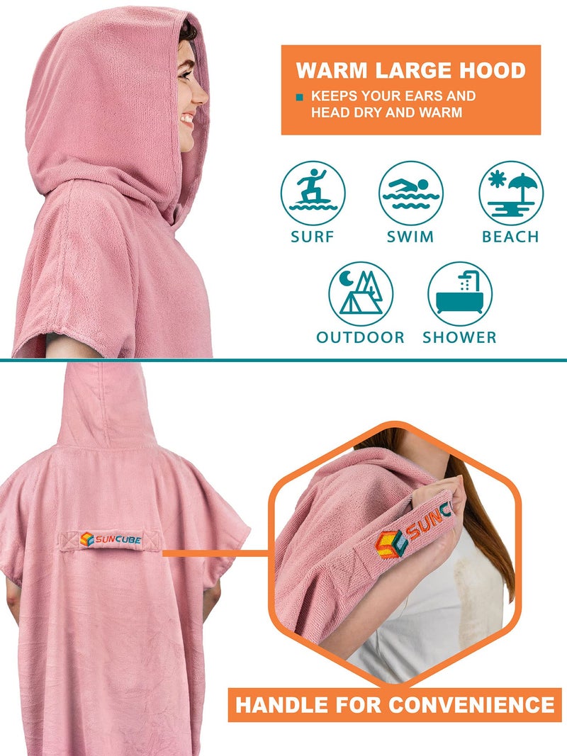 Suncube SUN CUBE Surf Poncho Changing Robe with Hood, Thick Quick Dry Microfiber Wetsuit Changing Towel for Surfing Beach Swim Outdoor Sports Women, Absorbent Wearable Towel Cover Up with Pocket, Pink - Image 4