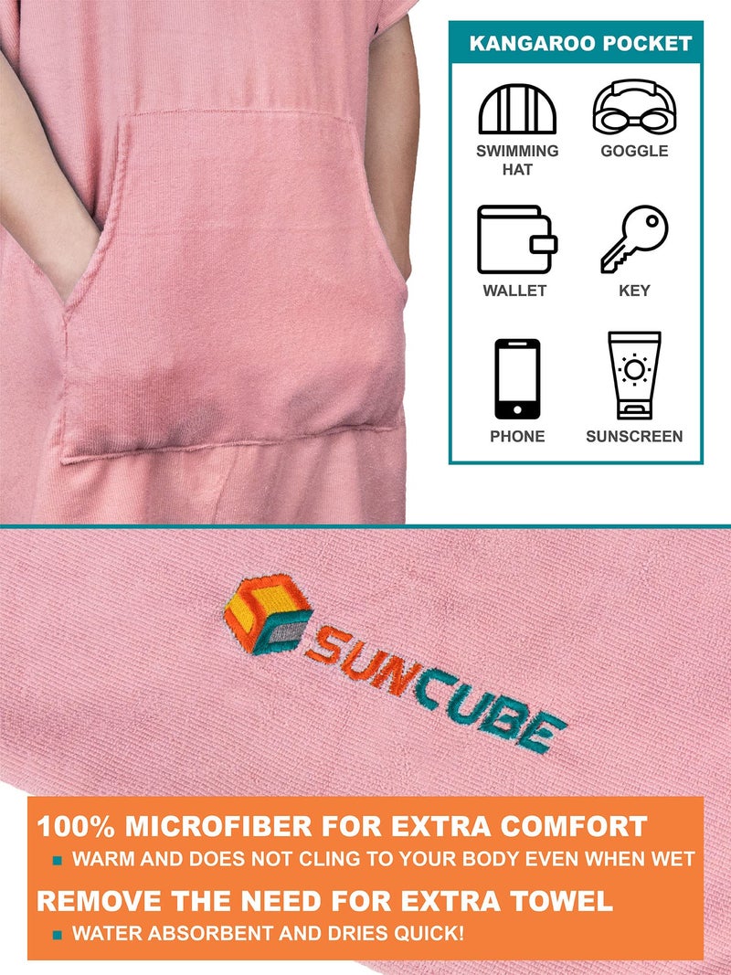 Suncube SUN CUBE Surf Poncho Changing Robe with Hood, Thick Quick Dry Microfiber Wetsuit Changing Towel for Surfing Beach Swim Outdoor Sports Women, Absorbent Wearable Towel Cover Up with Pocket, Pink - Image 3