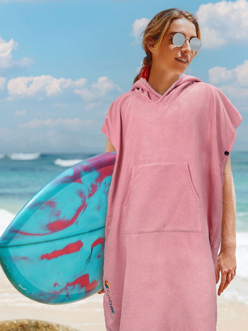 Suncube SUN CUBE Surf Poncho Changing Robe with Hood, Thick Quick Dry Microfiber Wetsuit Changing Towel for Surfing Beach Swim Outdoor Sports Women, Absorbent Wearable Towel Cover Up with Pocket, Pink - Image 2