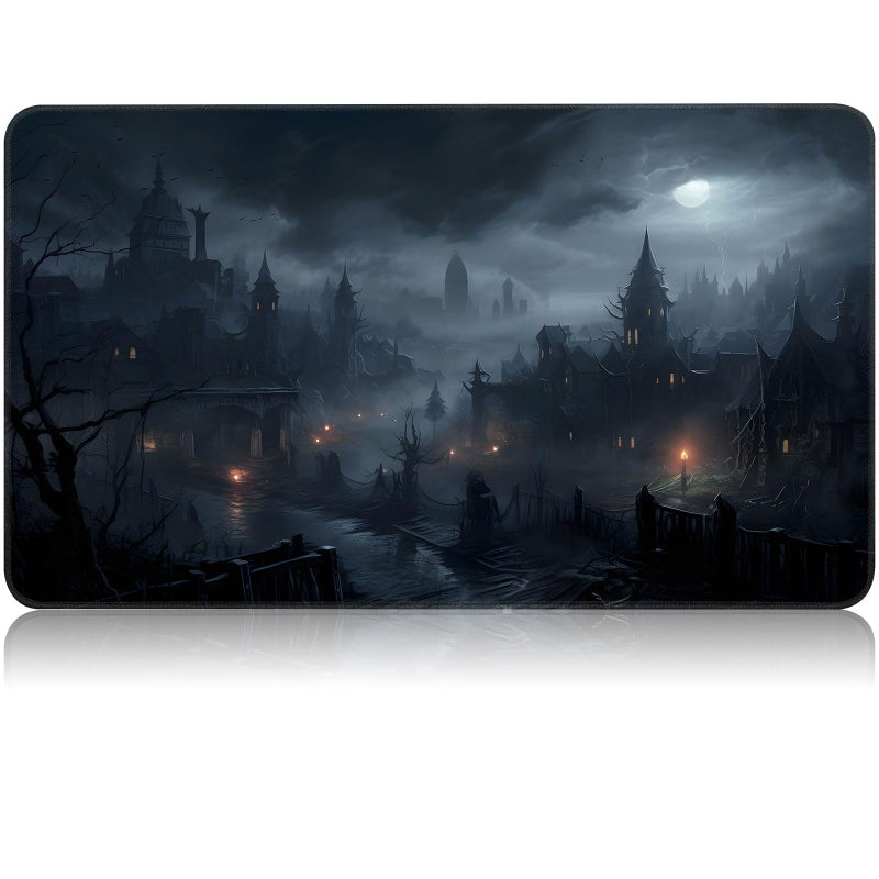 CAPAUNVDA MTG Playmat for Magic TCG - Rubber Play Mat With Smooth Surface for Trading Card and Battle Games - Fantasy Castle Tabletop Inked Game Mat - Image 1