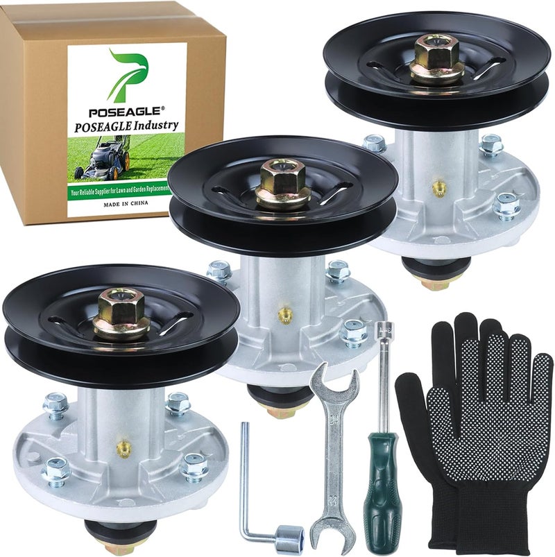 POSEAGLE 3 Pack Pre-Greased AM136733 Spindle Assembly with M155979 Spindle Pulley Replace AM143469 AM137097 GX20335 for John Deere X300 X300R X304 X310 X324 Z225 Z245 EZtrak Zero Turn Mowers - Image 1