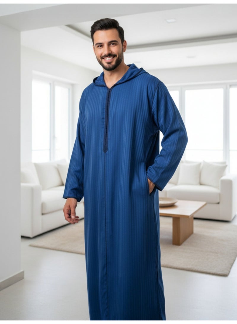 قميص رجالي ، ثوب نوم ، ثوب مغربي ، راحة مناسب هدايا رجالية فاخرة ثوب بيت رجالي للراحة قميص مغربي بكم طويل ، قميص صيفي رجالي اكمام طويلة ، قميص كم طويل ، ثوب سبعة رجالي بأكمام طويلة مع قبعة مريحة هدايا للرجال - Image 3