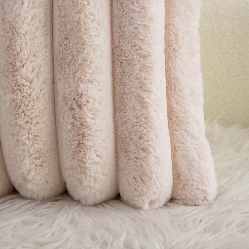 Neelvin Beige Faux Fur Cozy Soft Striped Decorative Throw Pillow Covers 16x16 inch Set of 2 Velvet Pillowcase Cushion Case for Sofa Couch - Image 5