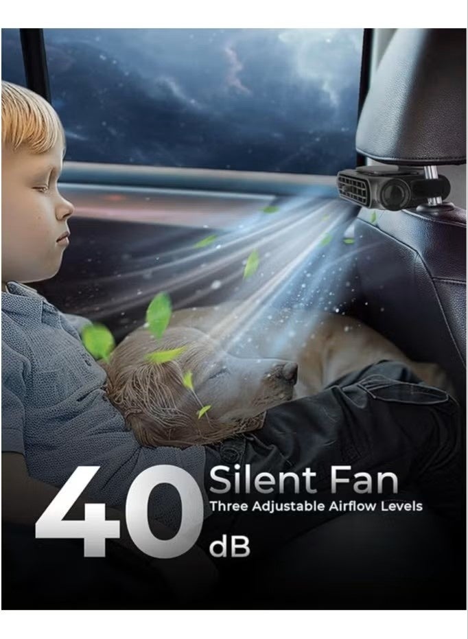 BlueFire Portable Car Seat Cooling Fan – Dual Head Air Circulator | USB-Powered Headrest Fan | Adjustable 3-Speed Silent Backseat Cooling Fan Strong Airflow Ventilation System for Rear & Front Seat Travel Comfort | Heat Reduction Air Circulation Device - Image 5