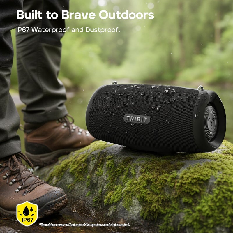 Tribit StormBox Lava Portable Bluetooth Speaker, 80W Loud Wireless Speaker, 24H Playtime, IP67 Waterproof, Bluetooth 5.4, Custom EQ, XBass, Built-in Mic, TWS Pairing for Camping/Beach/Party/Outdoor - Image 4