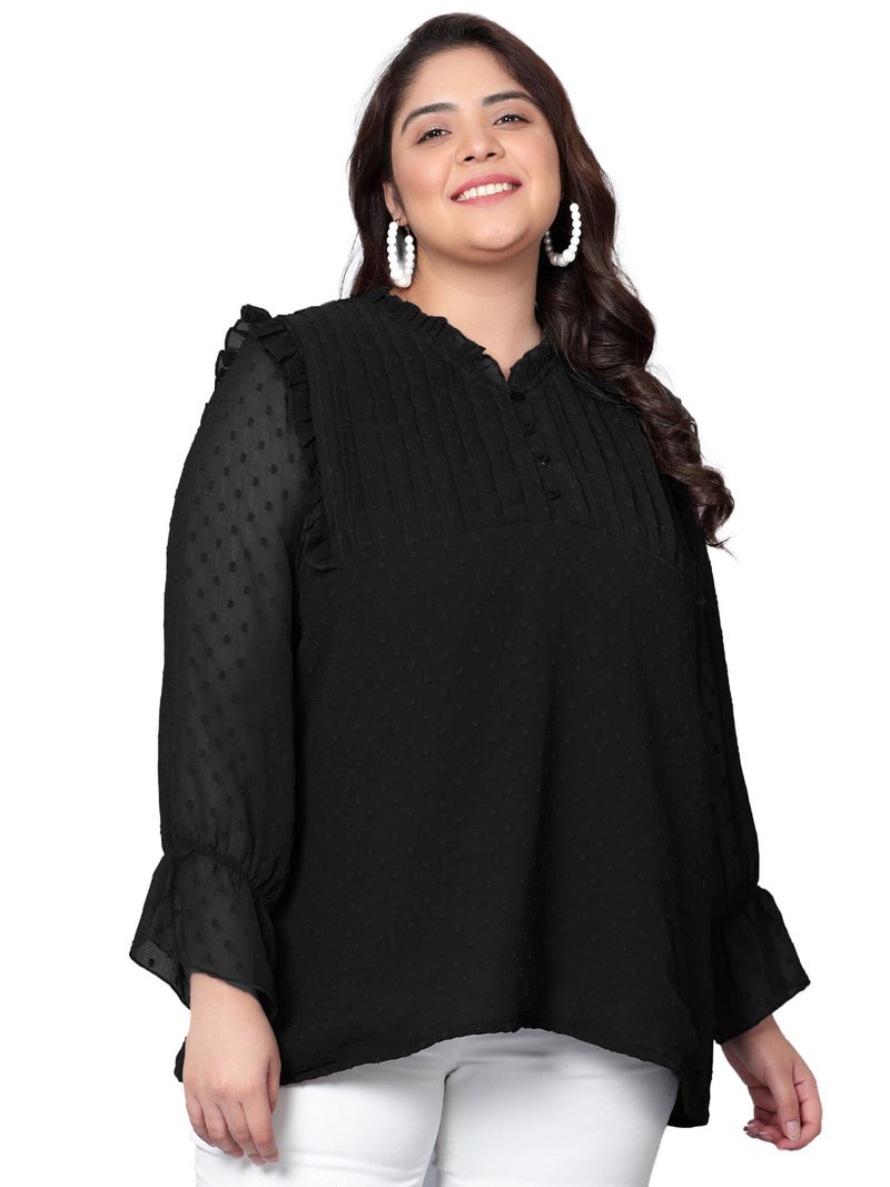 Indietoga Women's Plus Size Georgette Longline Tunic Tops (P10001555_Black Embroidered_4XL) - Image 1