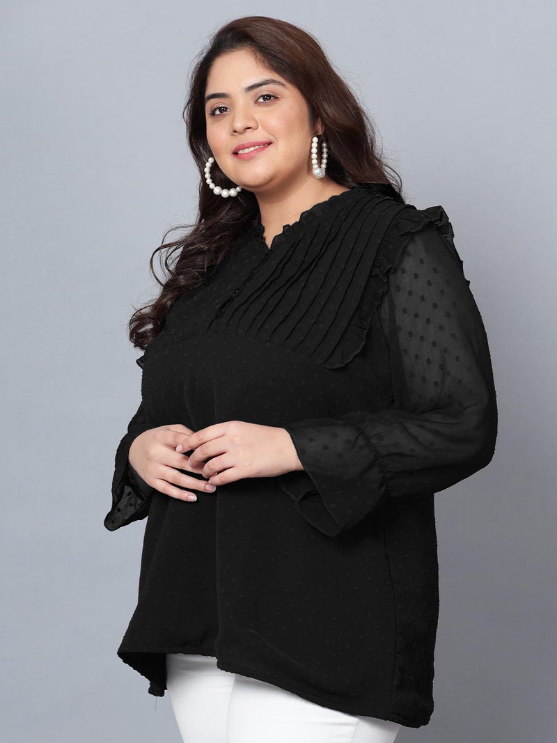 Indietoga Women's Plus Size Georgette Longline Tunic Tops (P10001555_Black Embroidered_4XL) - Image 5