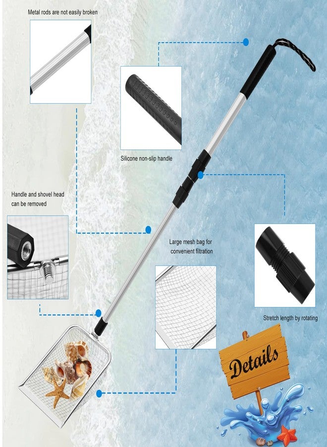 Waybas أدوات مغرفة قواقع 4 قطع للشاطئ، مصفاة رمل بأسنان قرش قابلة للتعديل مع حقيبة جمع القواقع الشبكية دلو شاطئ قابل للطي ألعاب مجرفة للشاطئ للبالغين والأطفال لجمع القواقع وصيد الصخور (ب)  - Image 3