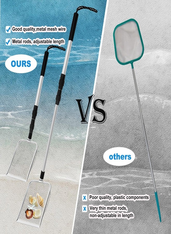 Waybas أدوات مغرفة قواقع 4 قطع للشاطئ، مصفاة رمل بأسنان قرش قابلة للتعديل مع حقيبة جمع القواقع الشبكية دلو شاطئ قابل للطي ألعاب مجرفة للشاطئ للبالغين والأطفال لجمع القواقع وصيد الصخور (ب)  - Image 2