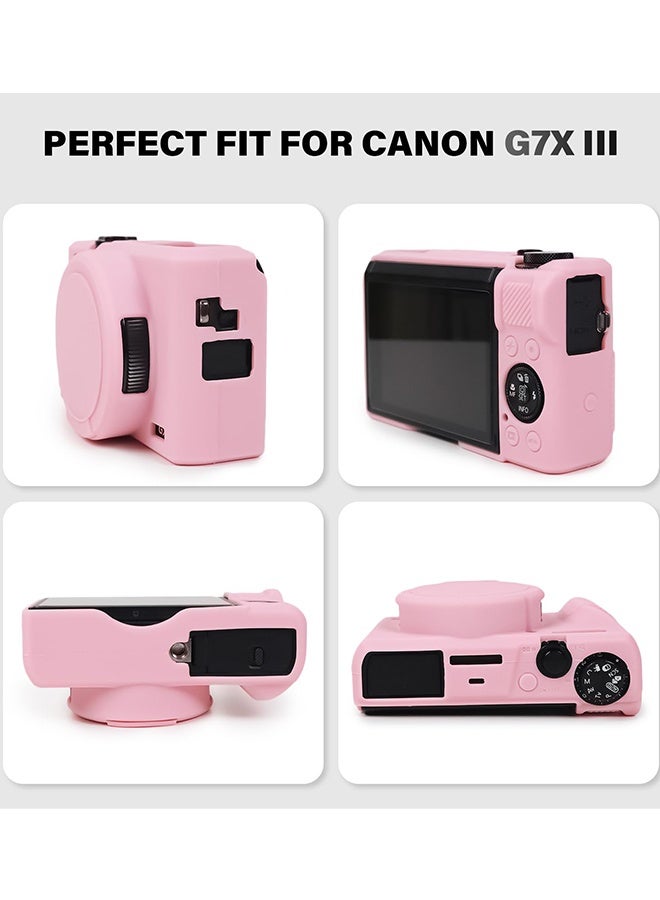 حافظة سيليكون مع واقي شاشة من الزجاج المقوى لكاميرا Canon Powershot G7 X Mark III الرقمية، غطاء واقي ناعم من السيليكون مع غطاء عدسة قابل للإزالة ومضاد للانزلاق والخدش، لون وردي تيفاني - Image 3