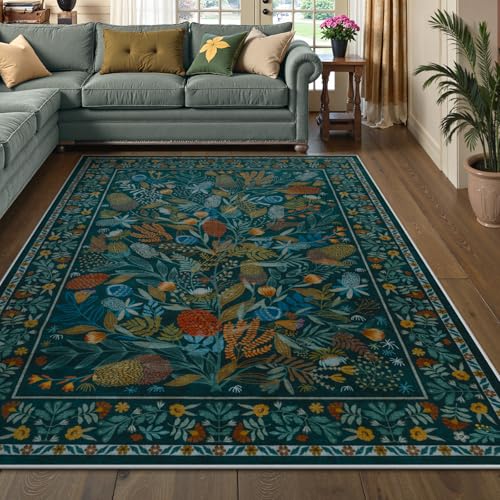 Anidaroel Botanical Print 5x7 Area Rugs for Living Room, Washable Soft Rugs for Bedroom Aesthetic, Non Slip Modern Rug Stain Resistant Dining Room Mat Throw Carpet for Dorm Nursery, Tea - Image 2