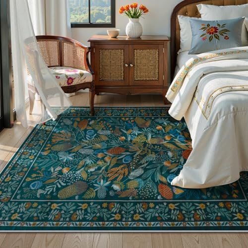 Anidaroel Botanical Print 5x7 Area Rugs for Living Room, Washable Soft Rugs for Bedroom Aesthetic, Non Slip Modern Rug Stain Resistant Dining Room Mat Throw Carpet for Dorm Nursery, Tea - Image 3