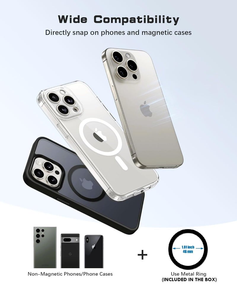 RIGGEAR Magnetic Dashboard Car Phone Holder, Compatible with MagSafe Car Phone Mount, Windshield Mobile Holder for Magsafe Compatible iPhones/Cases/Android Phones (with Free Included Metal Ring) - Image 3