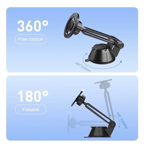 RIGGEAR Magnetic Dashboard Car Phone Holder, Compatible with MagSafe Car Phone Mount, Windshield Mobile Holder for Magsafe Compatible iPhones/Cases/Android Phones (with Free Included Metal Ring) - Image 2