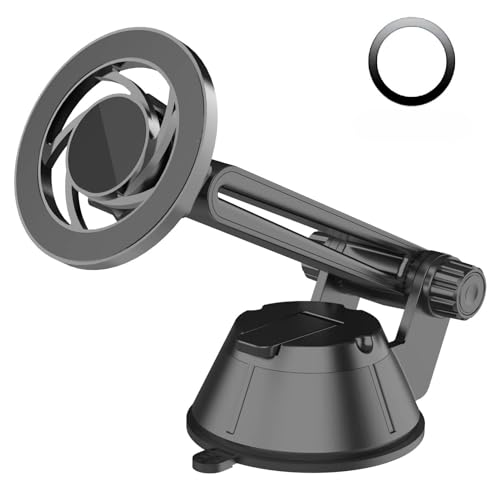 RIGGEAR Magnetic Dashboard Car Phone Holder, Compatible with MagSafe Car Phone Mount, Windshield Mobile Holder for Magsafe Compatible iPhones/Cases/Android Phones (with Free Included Metal Ring) - Image 1
