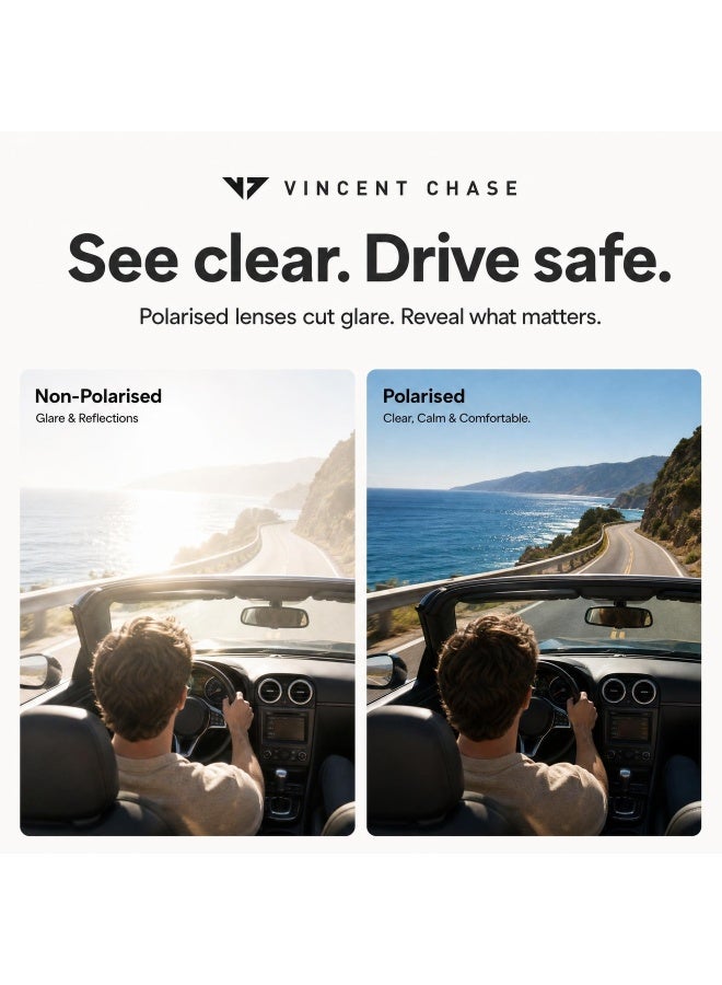 VINCENT CHASE Unisex Vintage Full Rim Square Frame Polarized & UV Protected Sunglasses VC S13716 - 60mm - Black - Image 5
