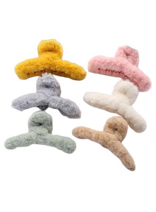 Decor Vibes Claw Clips For Women | Hair Claws | Hair Clutcher | Fur Clips For Women's & Girl's | Korean Clutcher-Hair Accessories| Fluffy Faux Fur Hair Clip | Best Gift For Ladies, Random Color, Set-4 - Image 1