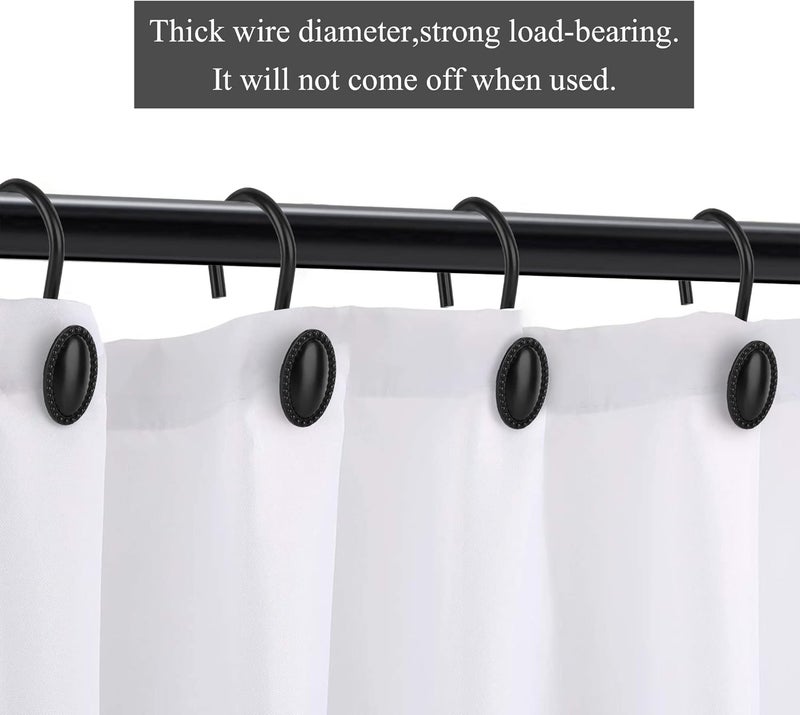 iToplin Shower Curtain Hooks, Set of 12, Black, Zinc, Rust Resistant, Decorative, Matte Black, Regular Size, Suitable for Standard Straight or Curved Shower Curtain Poles - Image 3