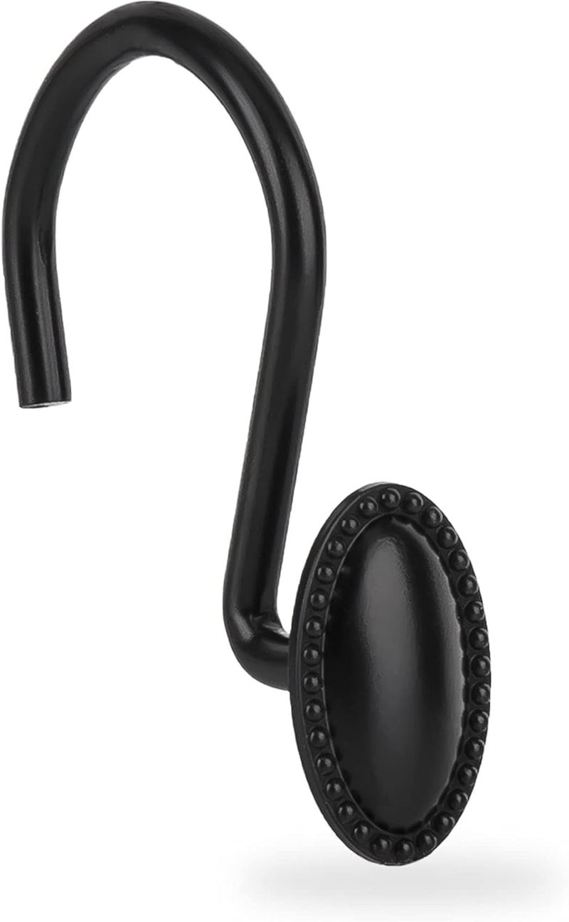 iToplin Shower Curtain Hooks, Set of 12, Black, Zinc, Rust Resistant, Decorative, Matte Black, Regular Size, Suitable for Standard Straight or Curved Shower Curtain Poles - Image 1