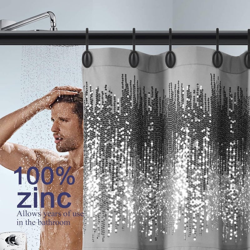 iToplin Shower Curtain Hooks, Set of 12, Black, Zinc, Rust Resistant, Decorative, Matte Black, Regular Size, Suitable for Standard Straight or Curved Shower Curtain Poles - Image 4