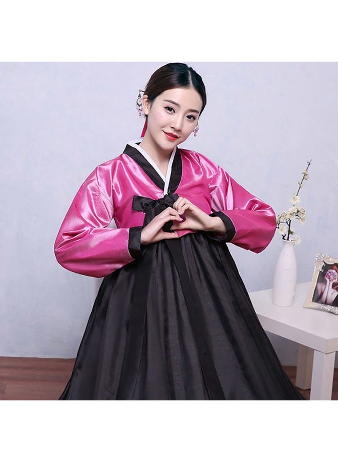 QYUU Women's Embroidered Hanbok Dress Korean Traditional Costume Short Jacket Full Skirt Cosplay Performance Wear (502# Pink+Black, Large) - Image 5