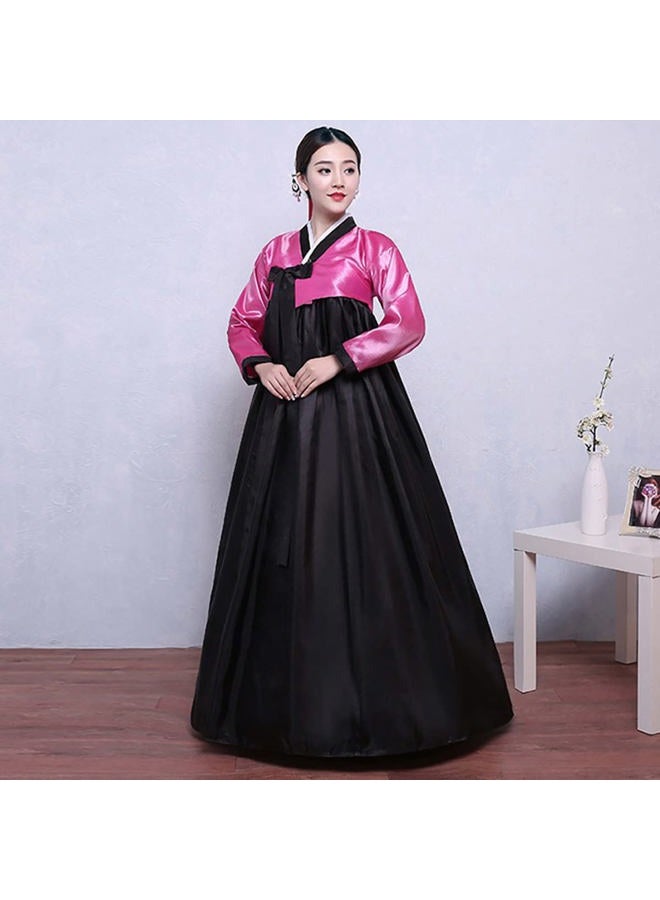 QYUU Women's Embroidered Hanbok Dress Korean Traditional Costume Short Jacket Full Skirt Cosplay Performance Wear (502# Pink+Black, Large) - Image 3