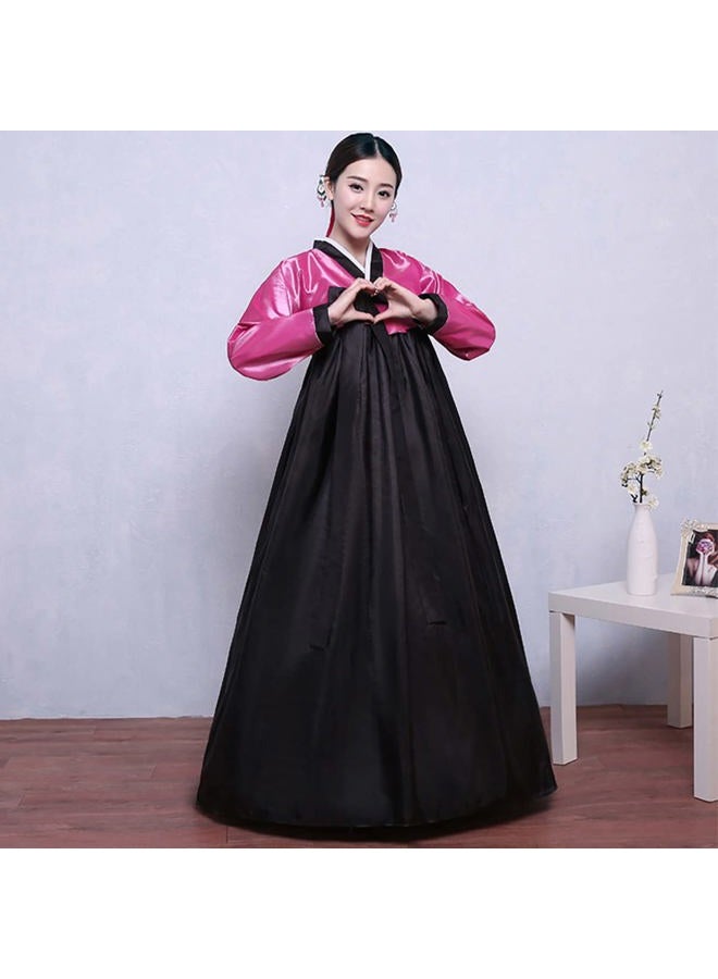 QYUU Women's Embroidered Hanbok Dress Korean Traditional Costume Short Jacket Full Skirt Cosplay Performance Wear (502# Pink+Black, Large) - Image 4