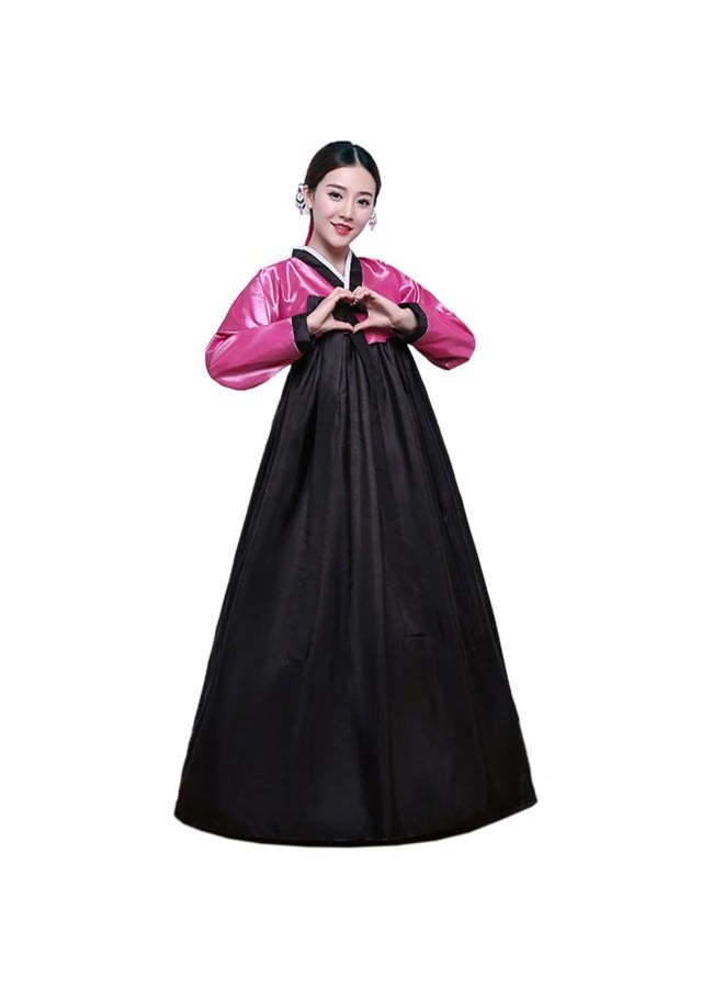 QYUU Women's Embroidered Hanbok Dress Korean Traditional Costume Short Jacket Full Skirt Cosplay Performance Wear (502# Pink+Black, Large) - Image 1
