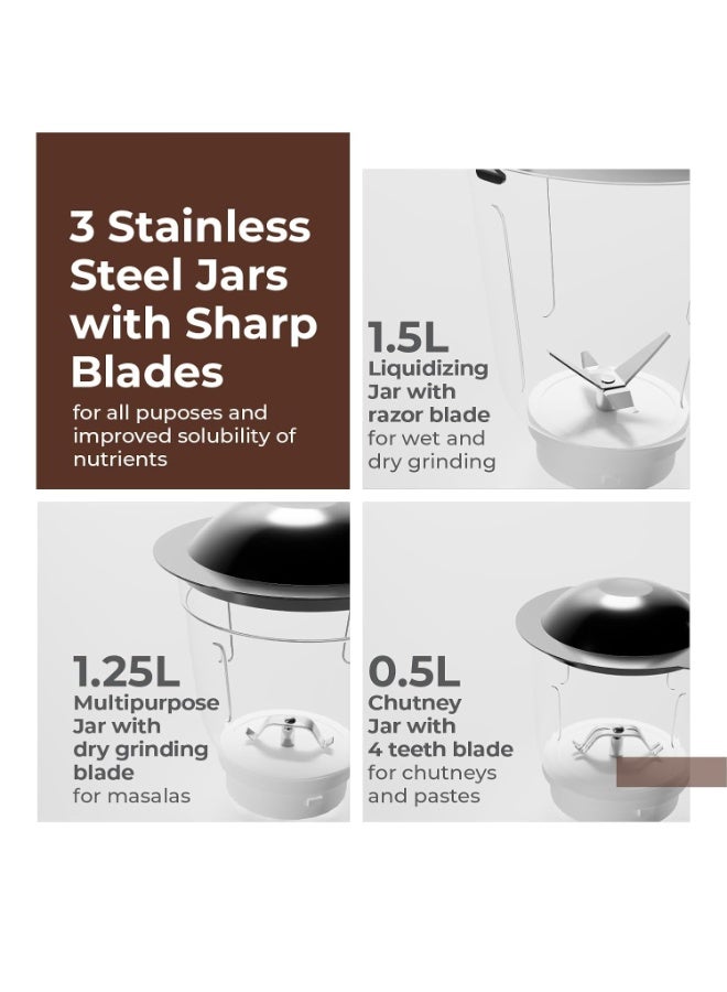 Lifelong Mixer Grinder for Kitchen | 3 Jars 750 Watt Mixie with Chutney Jar, Liquidizing Jar & Wet Grinder |Blender for Juices, Smoothies & Purees with Stainless Steel Blades, 3-Speed & Pulse Function - Image 3