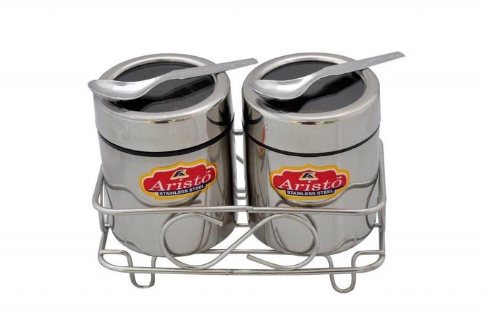 VR493 STAINLESS STEEL DRY FRUIT/MUKHWAS CONTAINER - 300 G, 2 PIECES, SILVER