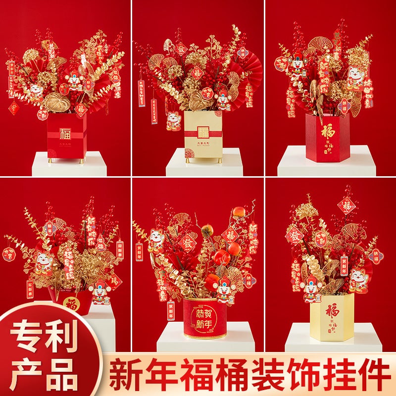 New Year Gold Foil Card Blessing Bucket Bonsai Tag Hanging Ornament Lion Dance 2026 Year Of The Horse Blessing Card Gift Greeting Card - Image 4