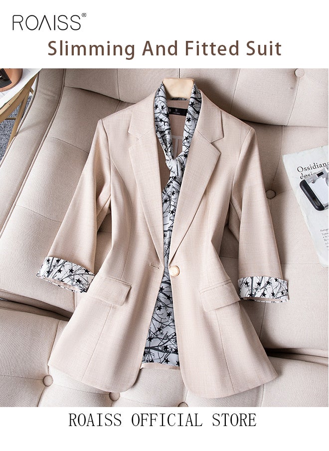 roaiss - Women's White Suits with Scarf Long Sleeve Blazer Office Women's Wear Thin Casual Design Women's Blazers Lapel Long Sleeve Button Casual Business Jacket - Image 1
