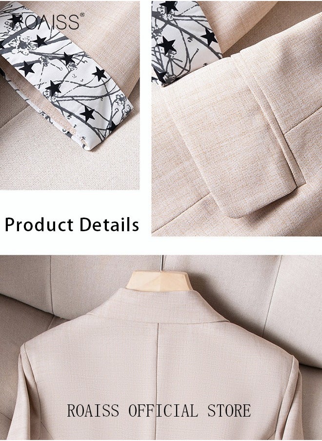 roaiss - Women's White Suits with Scarf Long Sleeve Blazer Office Women's Wear Thin Casual Design Women's Blazers Lapel Long Sleeve Button Casual Business Jacket - Image 1