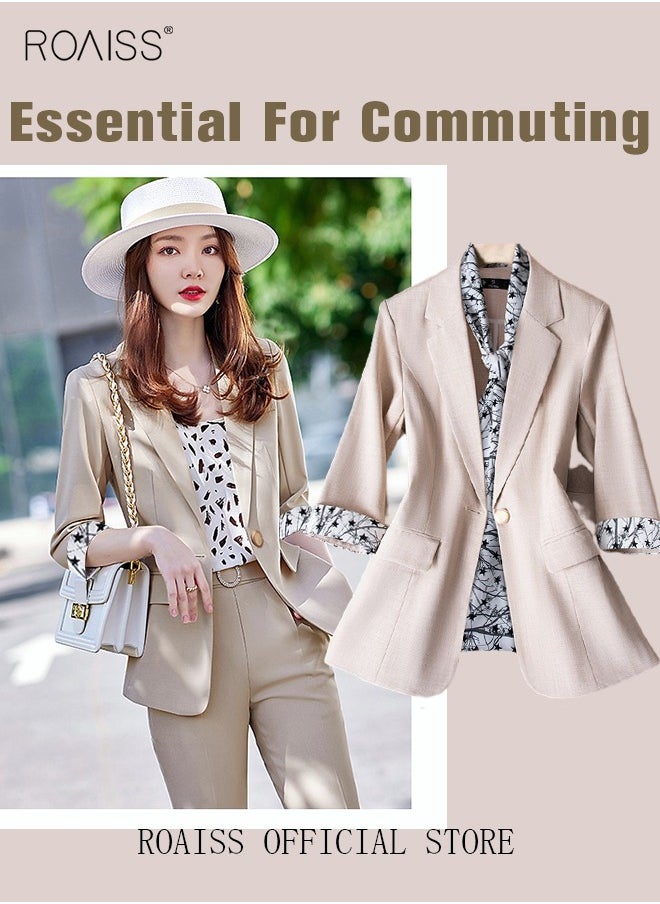 roaiss - Women's White Suits with Scarf Long Sleeve Blazer Office Women's Wear Thin Casual Design Women's Blazers Lapel Long Sleeve Button Casual Business Jacket - Image 1