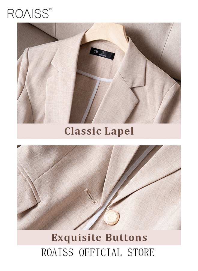 roaiss - Women's White Suits with Scarf Long Sleeve Blazer Office Women's Wear Thin Casual Design Women's Blazers Lapel Long Sleeve Button Casual Business Jacket - Image 1