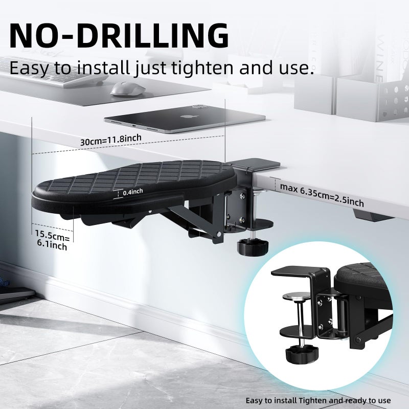 CABTE Ergonomics Desk Extender Tray, Table Mount Arm Wrist Rest Shelf, 90Â° Foldable Elbow Arm Support,Foldable, 180Â° Swivel, Computer Desk Extender Tray for Home and Office (Folding and Rotating) - Image 2