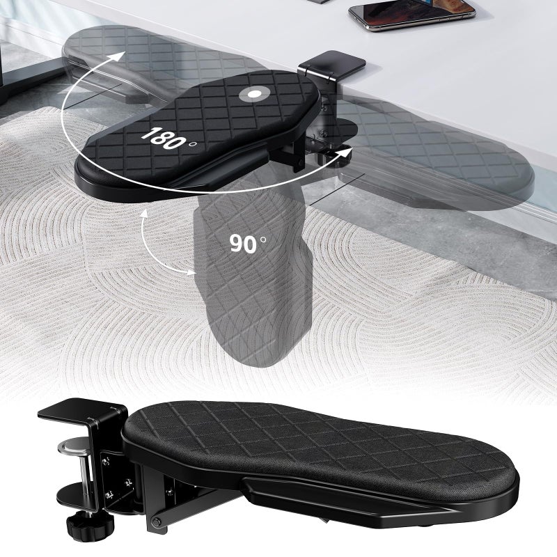 CABTE Ergonomics Desk Extender Tray, Table Mount Arm Wrist Rest Shelf, 90Â° Foldable Elbow Arm Support,Foldable, 180Â° Swivel, Computer Desk Extender Tray for Home and Office (Folding and Rotating) - Image 1