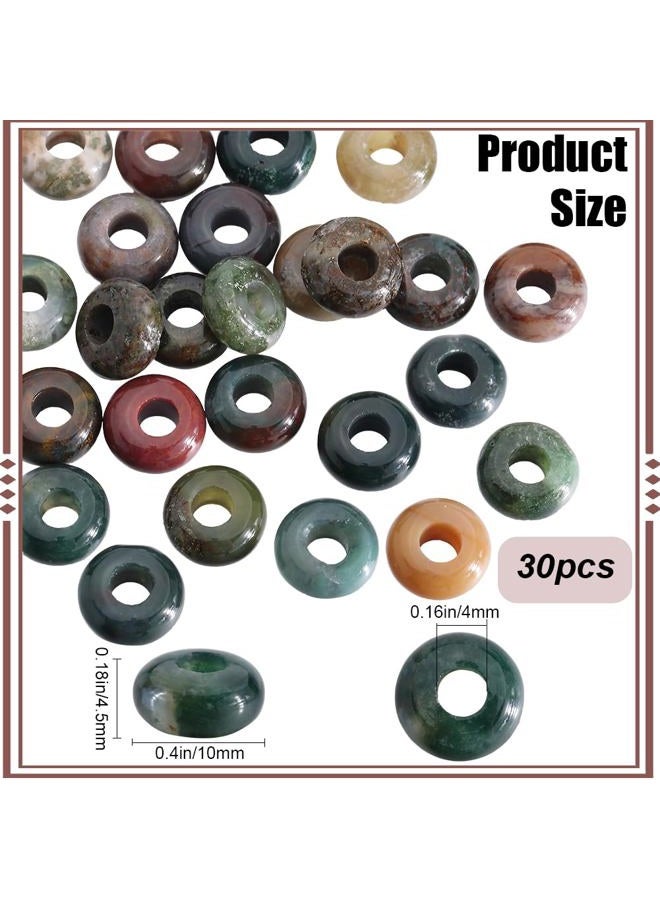SOFPLATE 1 Box 30Pcs Large Hole Stone Beads 10mm Gemstone Rondelle Bead Bulk Indian Agate Crystal Flat Round Natural Stone Spacer Beads for Beading Bracelets Jewelry Making Necklaces Hair Accessories - Image 2