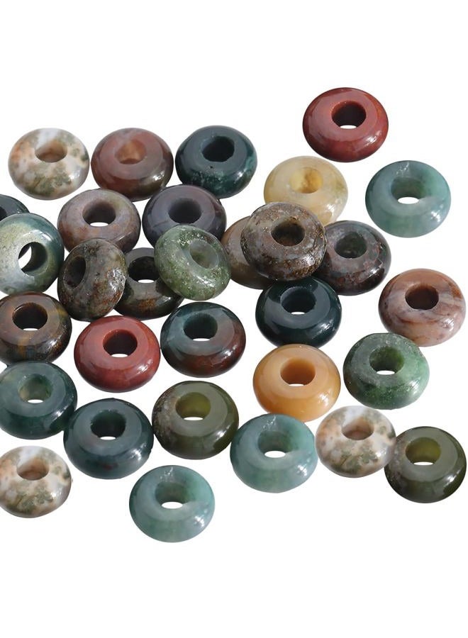 SOFPLATE 1 Box 30Pcs Large Hole Stone Beads 10mm Gemstone Rondelle Bead Bulk Indian Agate Crystal Flat Round Natural Stone Spacer Beads for Beading Bracelets Jewelry Making Necklaces Hair Accessories - Image 1