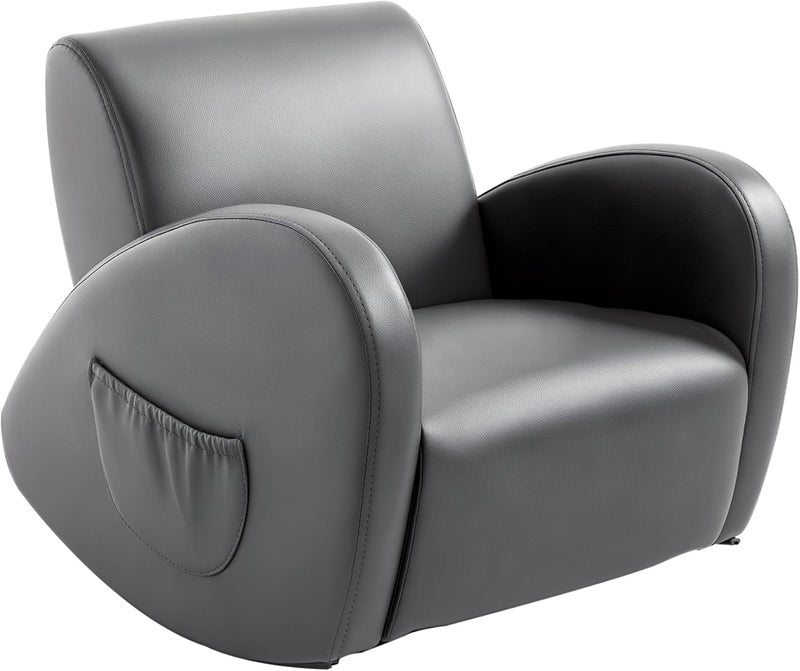 Qaba Kids Sofa Rocking Chair with Side Pocket, PU Leather Toddler Armchair for Children Grey - Image 1