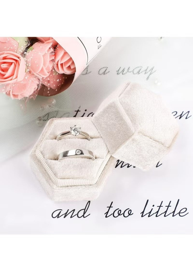 صندوق هدايا مخملي سداسي الشكل بحلقتين مع غطاء قابل للفصل، ممتاز لحفلات الخطوبة والزفاف - Image 2