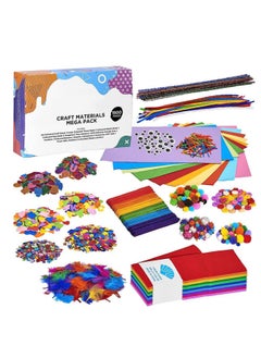 Home Smart Craft Materials Mega Pack for Toddlers Craft Materials Mega Pack 1500+ pcs set with Colored Tissues, Self adhesive EVA form letters, numbers and stickers, colored pop sticks, colored match sticks, googly eyes, colored buttons, sequins, gem stones, pompoms with tubes, colored craft paper, pipe cleaner, colored feathers and pompoms Gift for your loved ones