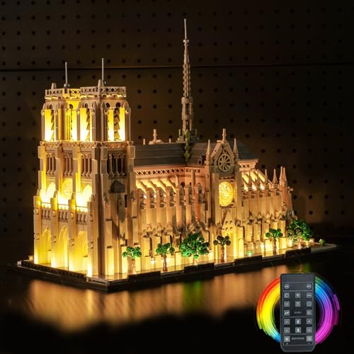 Hilighting Upgraded Led Light Kit Compatible with Lego Architecture Notre Dame Cathedral Building Set RC Version Compatible with Lego 21061 Model Not Included - Image 1