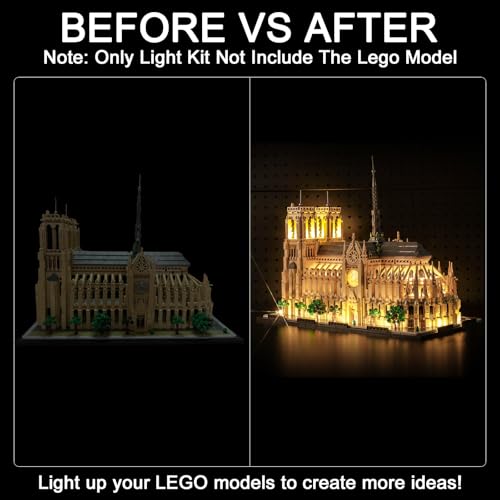 Hilighting Upgraded Led Light Kit Compatible with Lego Architecture Notre Dame Cathedral Building Set RC Version Compatible with Lego 21061 Model Not Included - Image 5