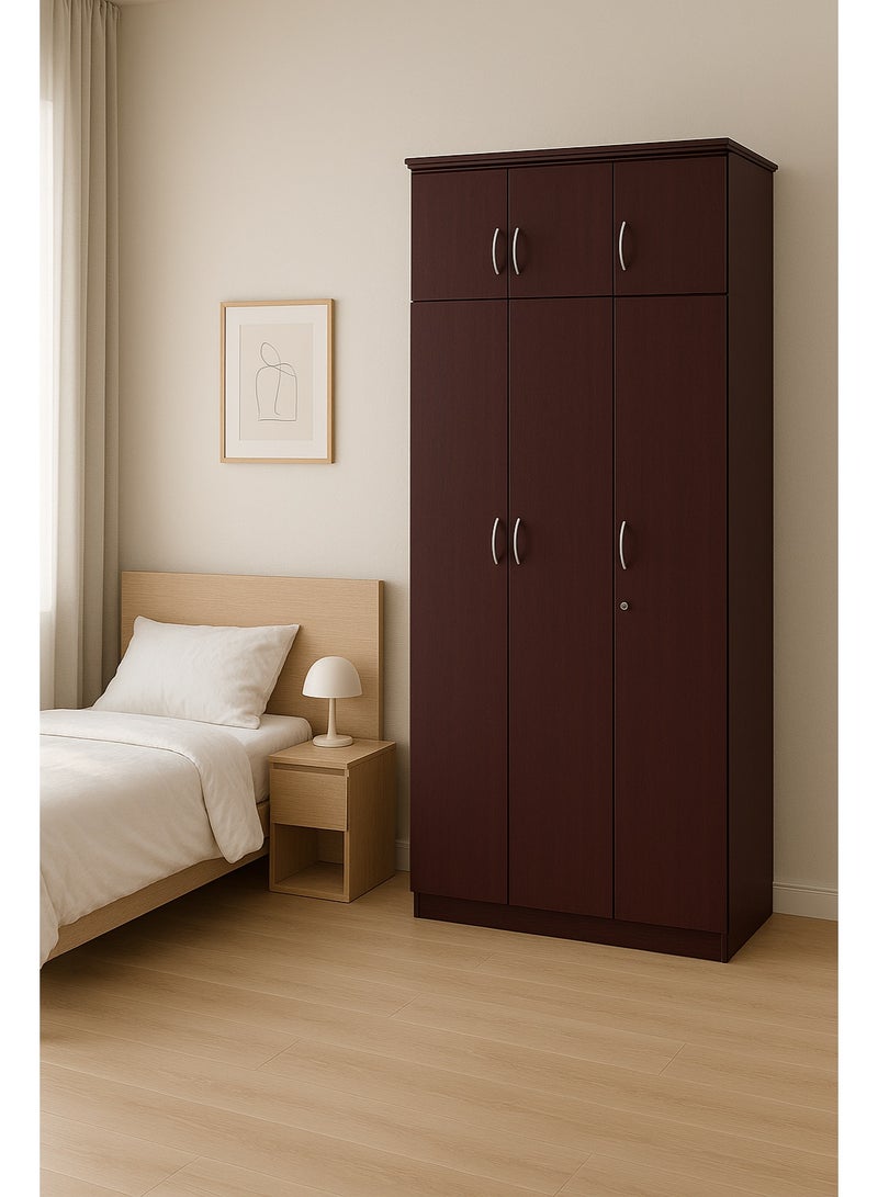 KARNAK Max 6-Doors Wooden Wardrobe with Top Cabinet – Mahogany Finish - Image 1