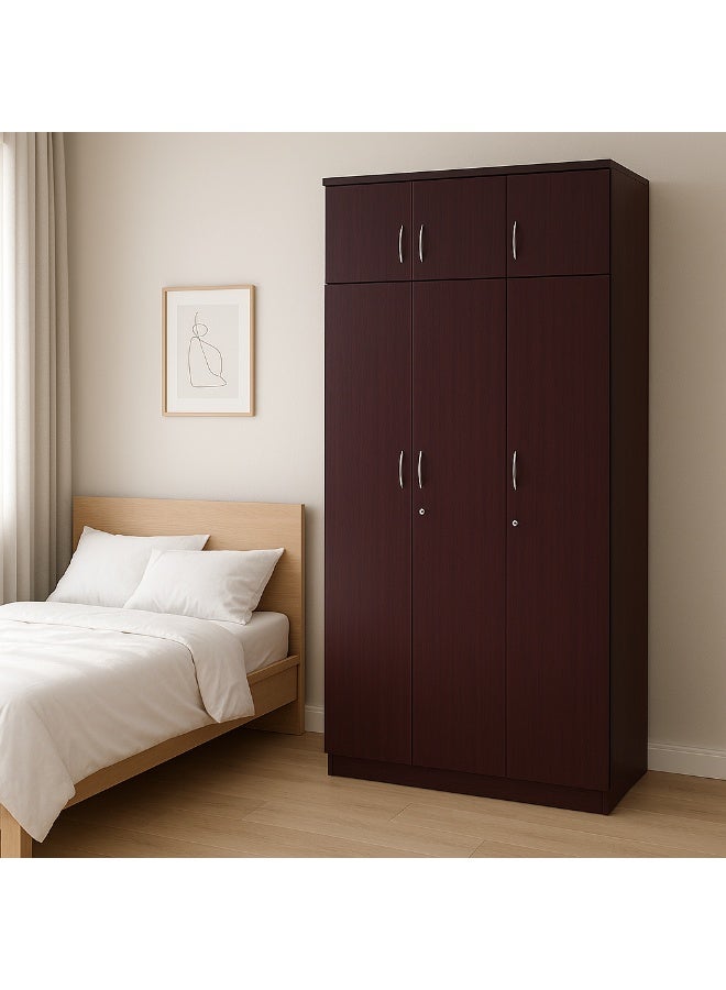KARNAK Max 6-Doors Wooden Wardrobe with Top Cabinet – Mahogany Finish - Image 5