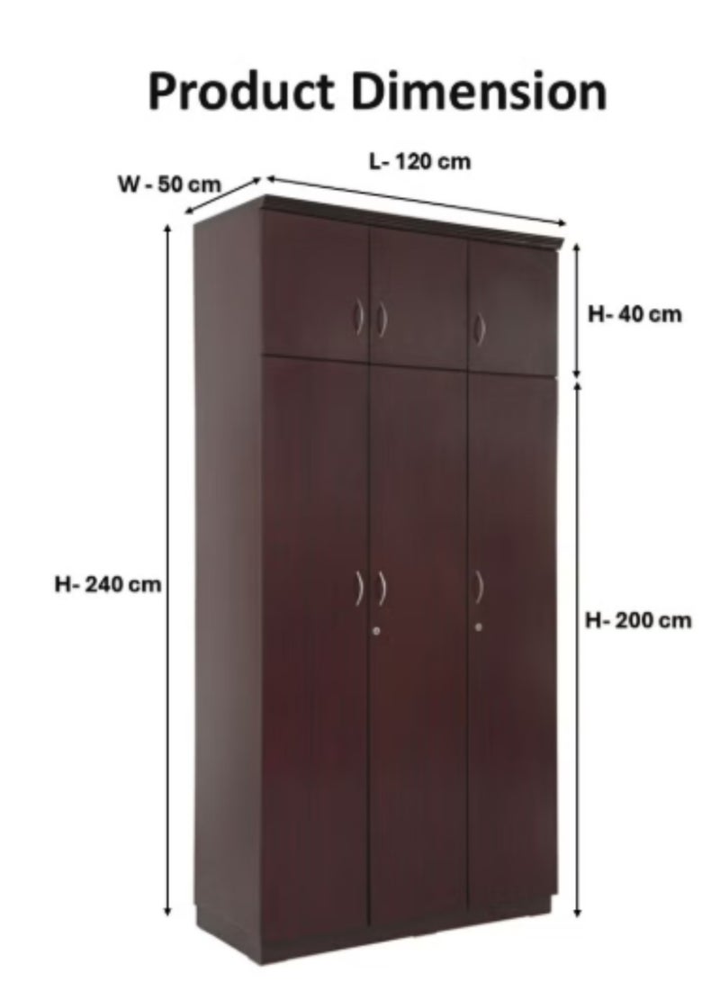 KARNAK Max 6-Doors Wooden Wardrobe with Top Cabinet – Mahogany Finish - Image 2